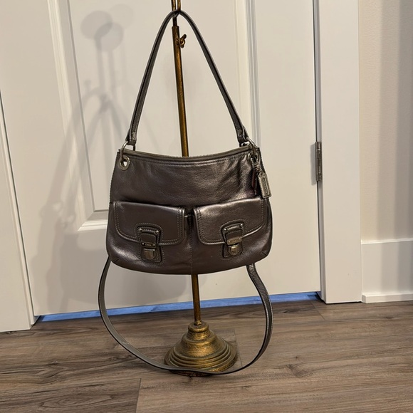 Coach Poppy Metallic Silver Leather Shoulder/Crossbody Bag with Silver Hardware - Picture 2 of 16